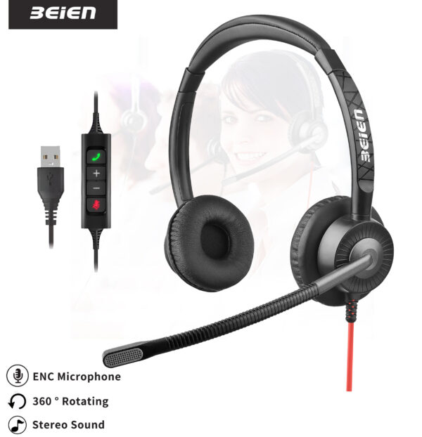 New Trending Dual Ear ENC Stereo Headband Long Wire Computer Call Center Headset For PC