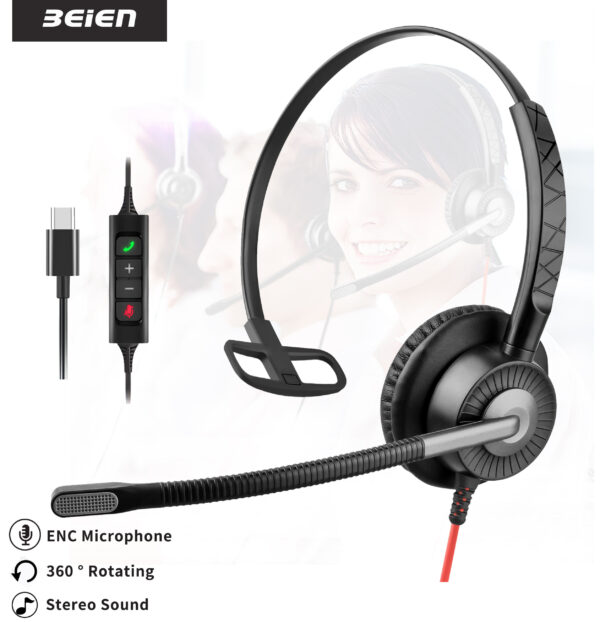 New Arrival Mono Wired USB Type C Headphone Call Center Headset With Noise Cancelling For Phone